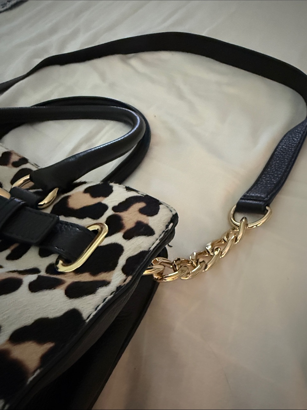 Michael Kors Leopard Print Tote with Matching Wallet - Black, Tan, Cream - Picture 4 of 9